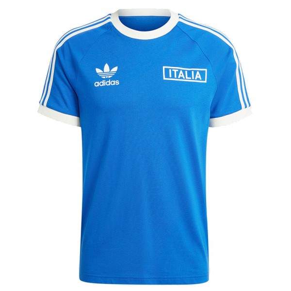 Italy blue classics 3-stripes t-shirt adult soccer uniform men's cotton football kit tops sportswear shirt 2024-2025